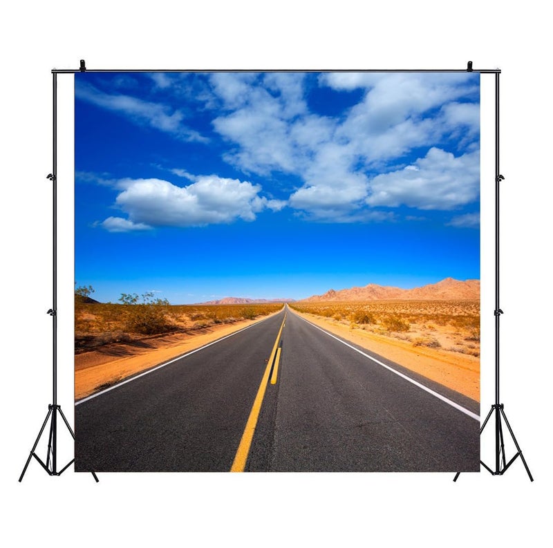 AOFOTO 10x10ft Desert Road Backdrop Historic Route 66 Road Blue Sky White Clouds Western Landscape Background Wild West California Mojave Desert Highway Motorcycle Travel Portrait Photoshoot Props - Image 2